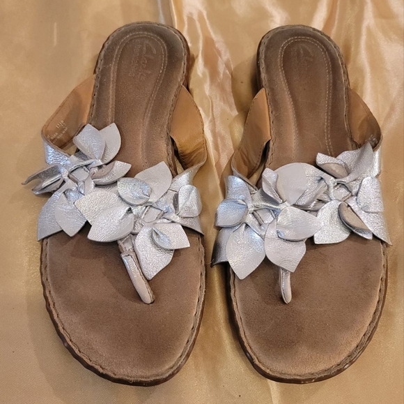 Clarks Shoes - Clarks Bendables Silver Leather Summer Sandals Size 9.5